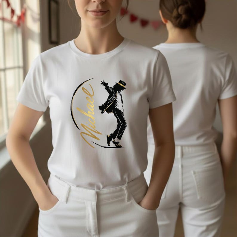 Elegant Gold Signature and Dance Silhouette Graphic Tee